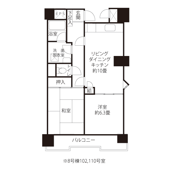 コーシャハイム臨海町二丁目 A1611 間取り図