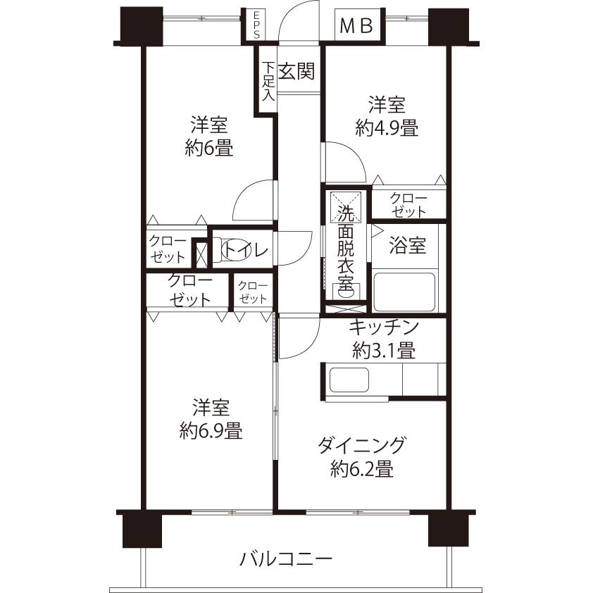 H-602号室の間取り図サムネイル