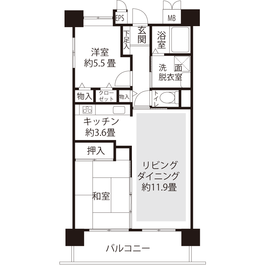 コーシャハイム多摩川 L1854 間取り図