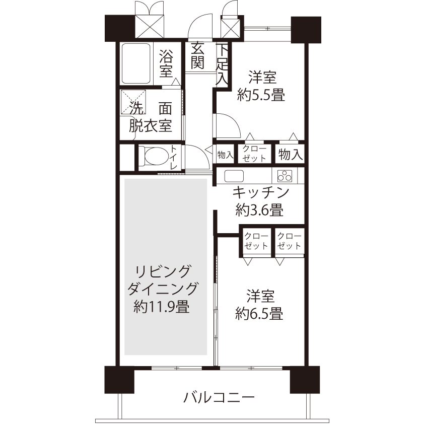 コーシャハイム多摩川 L1854 間取り図