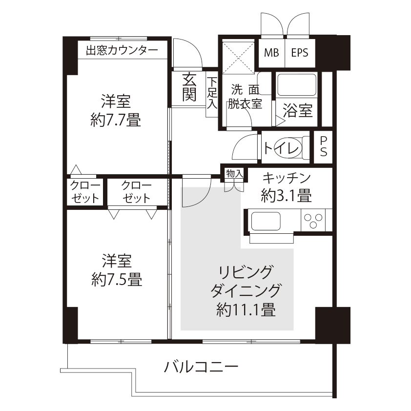 1-703号室の間取り図サムネイル