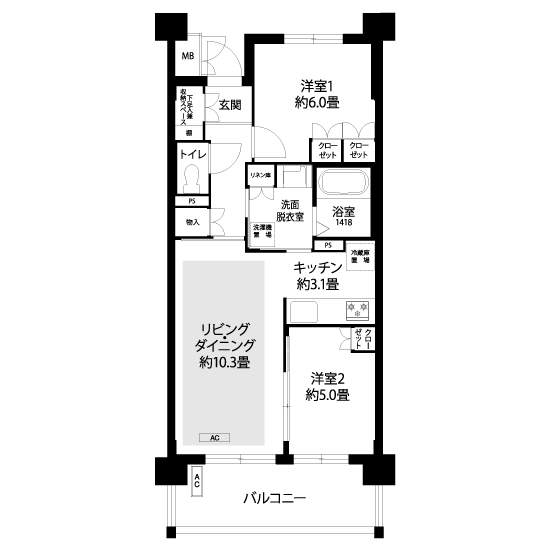 1-105号室の間取り図サムネイル